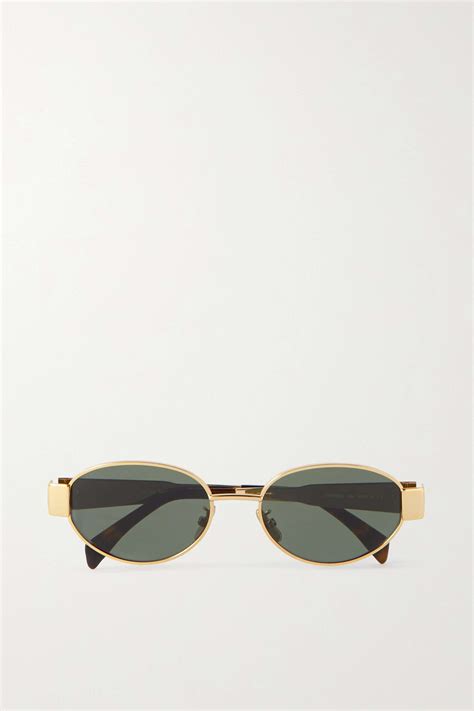 celine eyewear oval-frame gold-tone and tortoiseshell acetate sunglasses|CELINE EYEWEAR Oval.